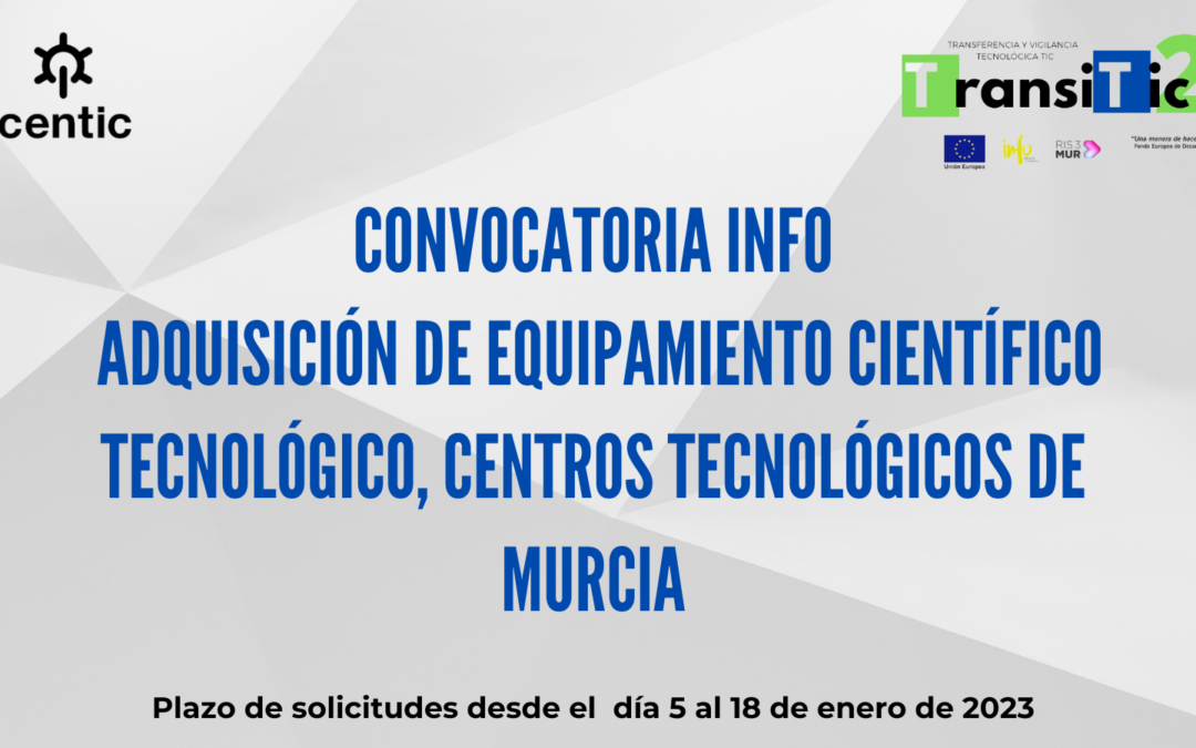 Ayudas INFO para adquisición de equipamiento científico-tecnológico de los Centros Tecnológicos de la Región de Murcia