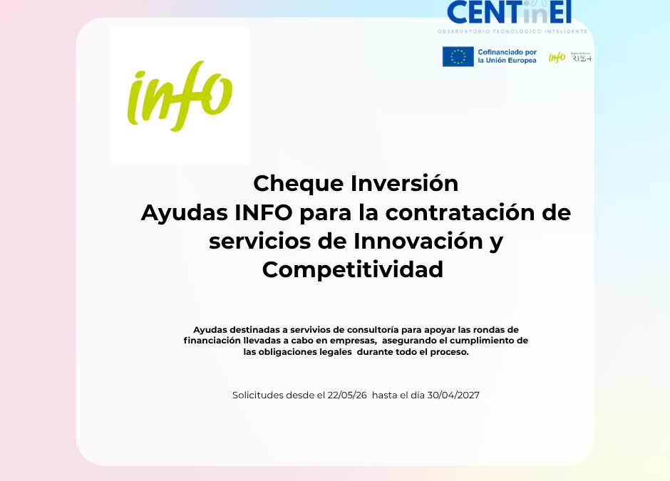 Cheque Inversión del INFO. Ayudas  para la contratación de servicios de Innovación y Competitividad para apoyar rondas de financiación.